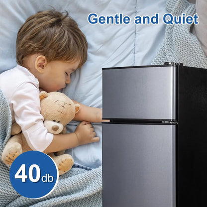 Mini Fridge with Freezer - 2.9 Cu.Ft Double Door Compact Refrigerator with Energy Saving & Adjustable Thermostat