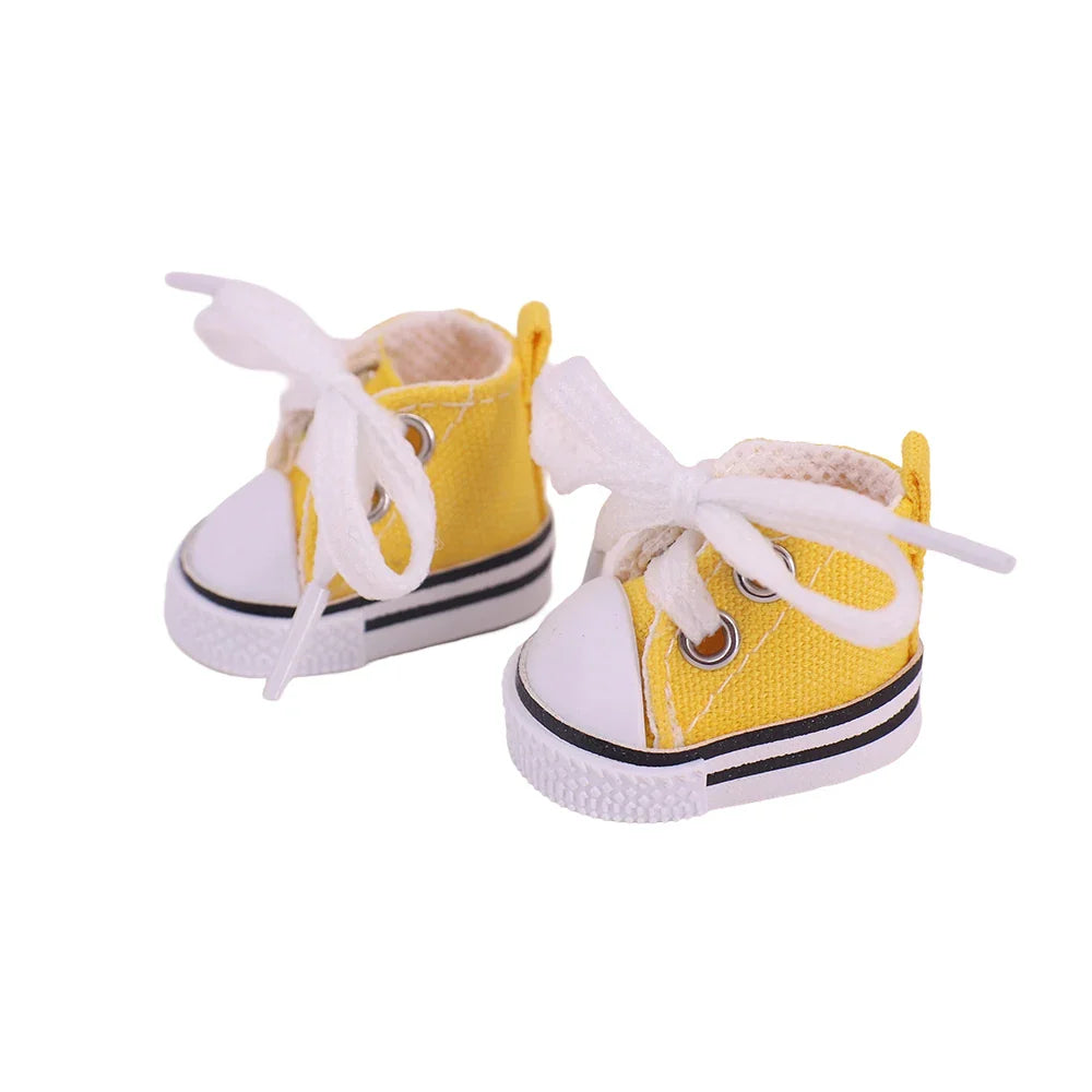 3.8cm Doll Shoes for 17cm Labubu Doll — Solid Color Lace-Up Canvas PU Shoes, Doll Clothing Accessories & Girl’s Toy Gift