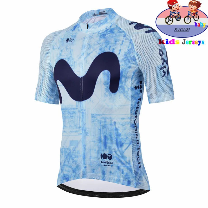 Kids Cycling Jersey Set - Baby Movistar Team Style Road Bike Shirt and Pants Suit for Boys and Girls MTB Riding