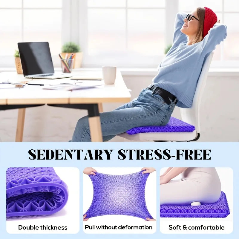 Honeycomb Gel Seat Cushion - Breathable Cooling Ergonomic Support Cushion for Office, Car & Travel with Non-Slip Base