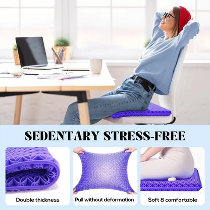 Honeycomb Gel Seat Cushion - Breathable Cooling Ergonomic Support Cushion for Office, Car & Travel with Non-Slip Base