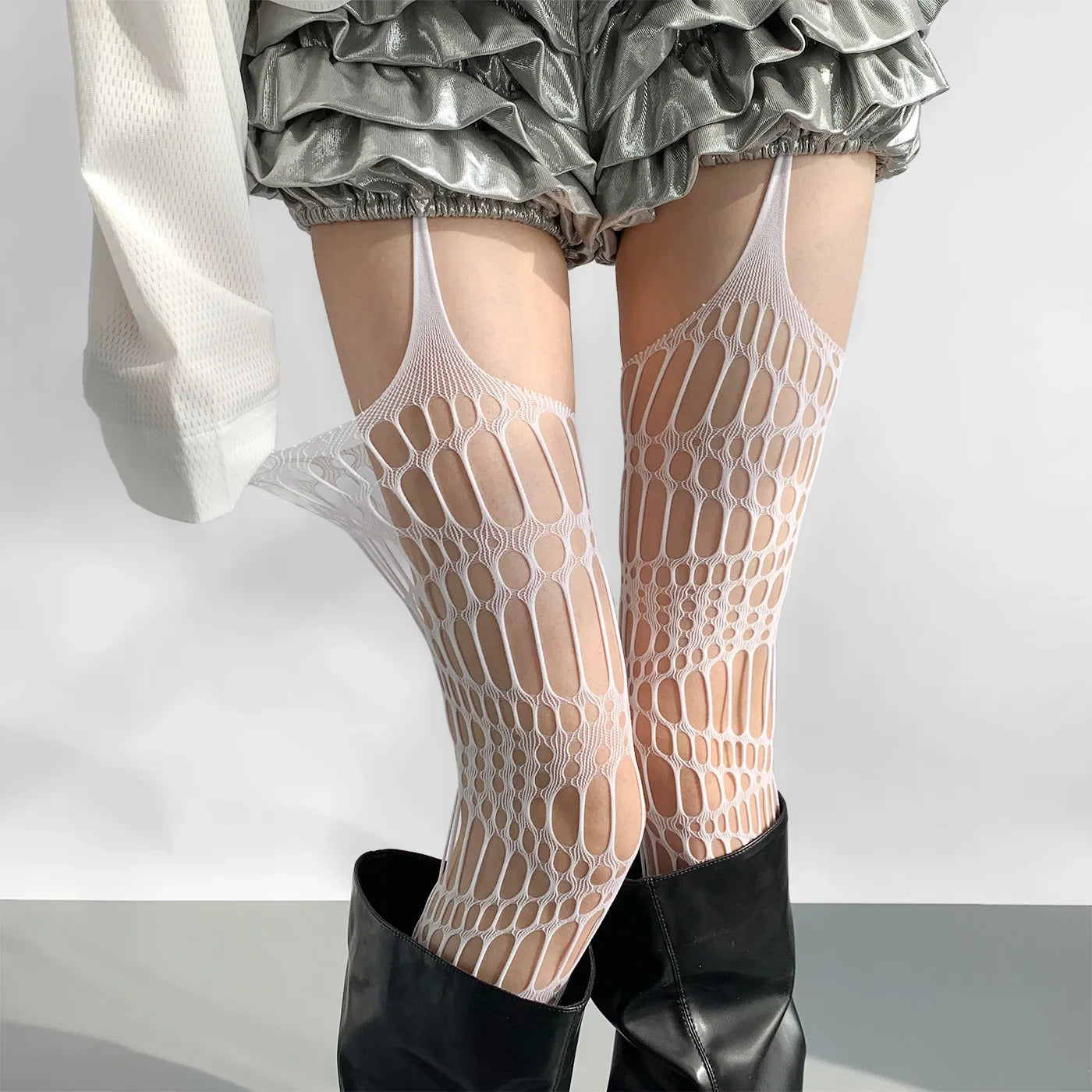 Lolita Gothic Fishnet Stockings - Black Sheer Over Knee Tights for Women