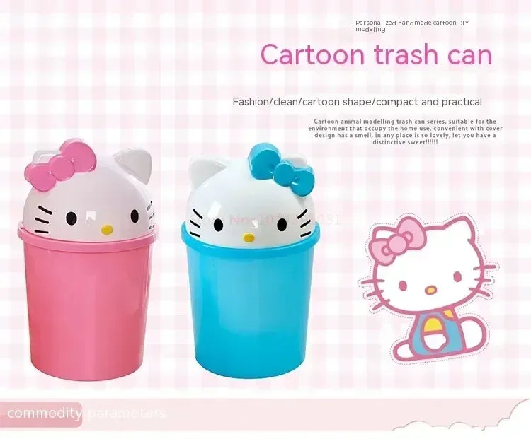 Sanrio Hello Kitty Kawaii Trash Can – Cute Dustbin for Bedroom & Living Room Garbage Disposal