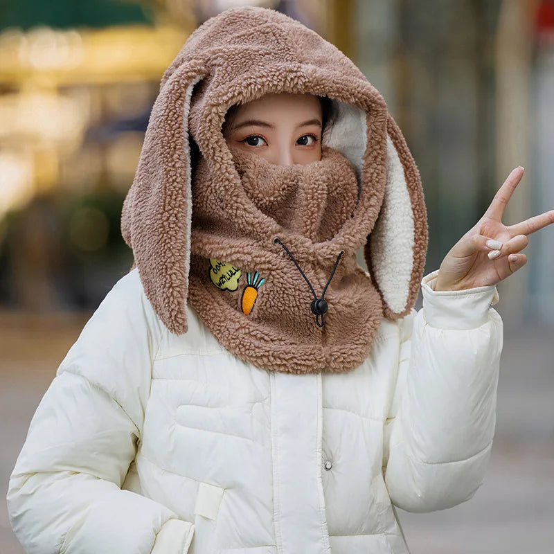 Winter Wool Ski Hat & Helmet Cover – Soft, Warm, Cute Cartoon Bunny Ears for Casual Skiing