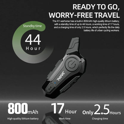1/2 X1 Bluetooth Motorcycle Helmet Intercom Headset – 1000M Wireless Intercom for 2 Riders, Hands-Free Moto Interphone Call