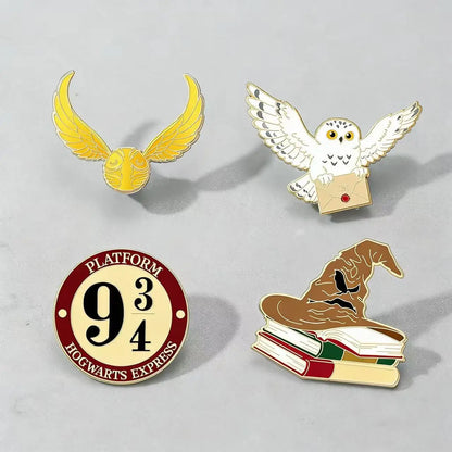 4-Piece Cartoon Enamel Brooch Set - Cute Metal Pins for Backpacks, Clothing & Gift Accessories