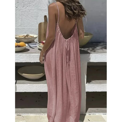 Women Strapless Backless Maxi Dress - Loose Comfortable Casual Home Sleepwear Long Dress