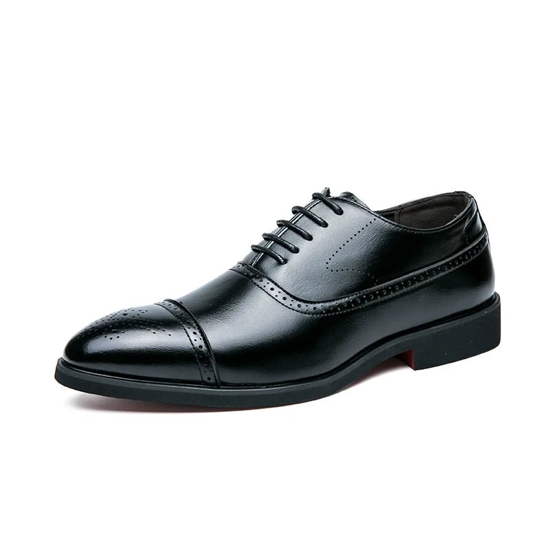 Men’s Red Sole Leather Oxford Shoes - Pointed Toe Lace-Up Business, Office, Party & Wedding Dress Shoes