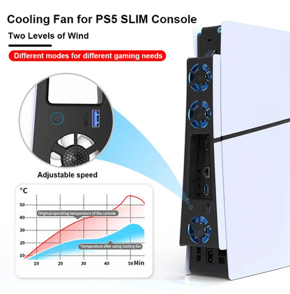 PS5 Slim Gaming Cooling Fan with LED Light – Quiet Efficient Cooling for Disc & Digital Consoles