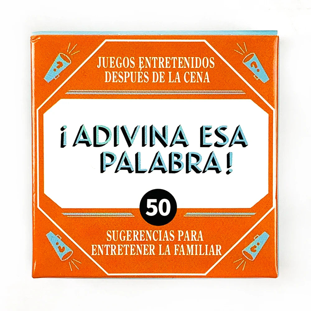 Spanish “Name That Word!” Mini Card Game – 50PCS Family & Camping Party Word Guessing Deck