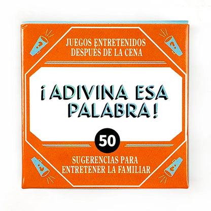 Spanish “Name That Word!” Mini Card Game – 50PCS Family & Camping Party Word Guessing Deck