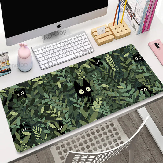 Cute Cat Gaming Mouse Pad - XL Green Plant Design XXL Desk Mat for Keyboard Computer Laptop Gamer Setup