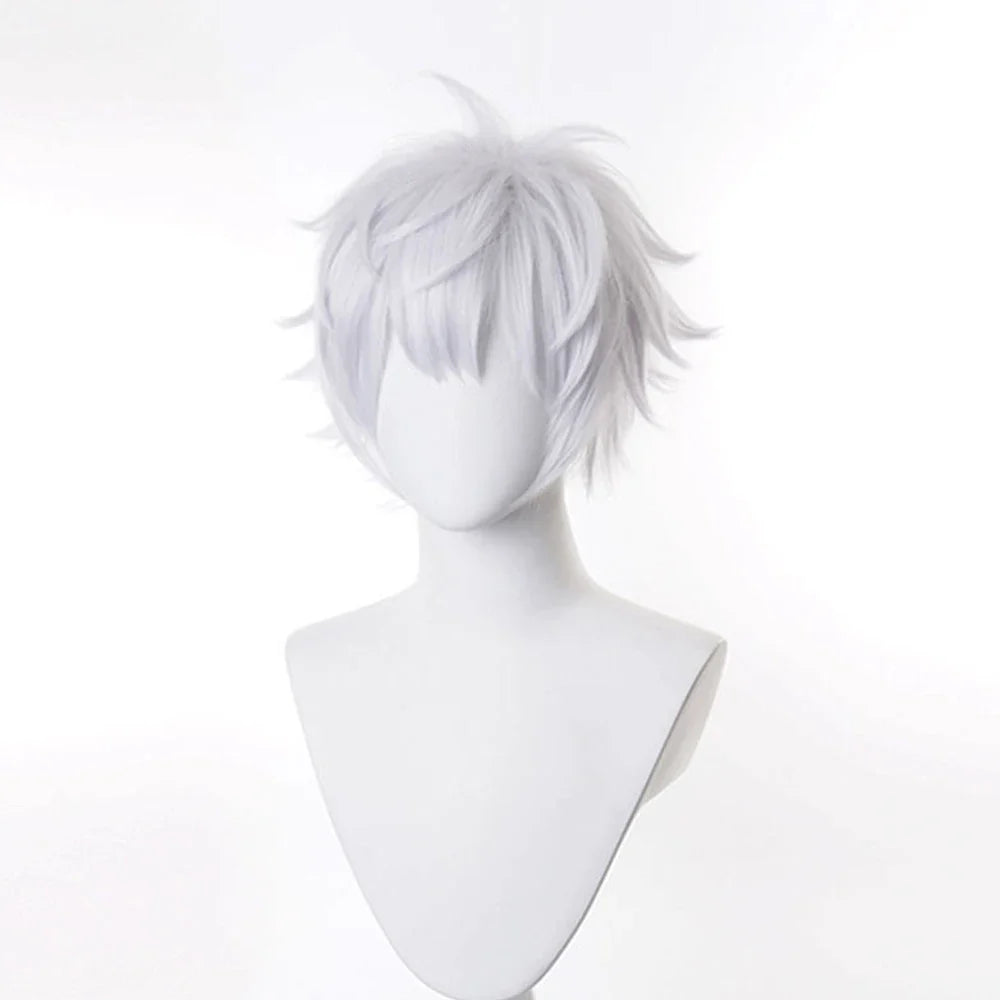 RANYU White Men’s Wig – Short Straight Synthetic Anime Hair, High-Temperature Fiber for Cosplay & Party