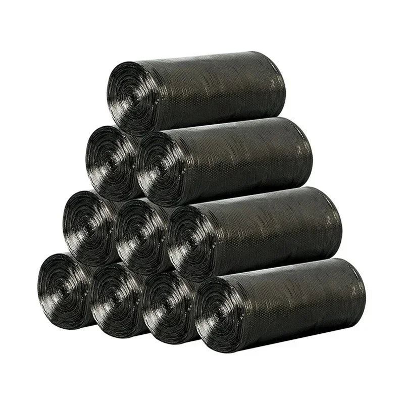 Black Disposable Garbage Bags 100/300/500PCS Roll – Heavy Duty Plastic Trash Bags for Kitchen, Bathroom & Travel Use