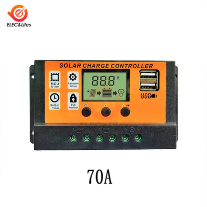 100A Solar Charge Controller - 12V/24V Adjustable LCD Display Solar Panel Battery Regulator with USB Port