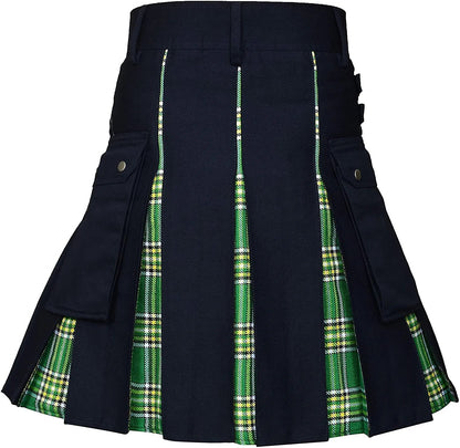 Men's Utility Kilt – 100% Cotton Jeans Hybrid with Modern Box Pleated Tartan, Traditional Design