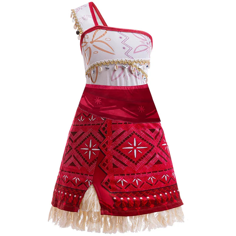 Girls Moana 2 Dress - Halloween Party Adventure Costume, Princess Fancy Clothes, Vaiana with Pet Pig Outfit