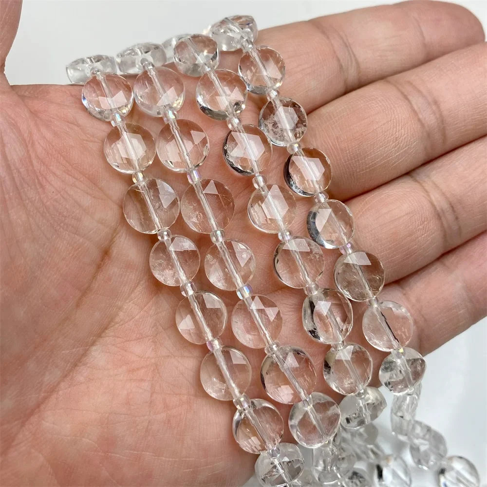 10mm Natural Gemstone Beads - Flat Round Faceted Crystal Jade Loose Beads for DIY Necklace & Bracelet Jewelry Making