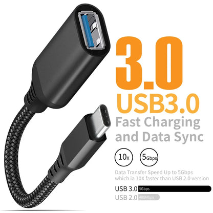 USB 3.0 OTG Adapter Cable - Type C to USB A Male-Female Extension Cable for Phones, Tablets, PCs & Car Devices
