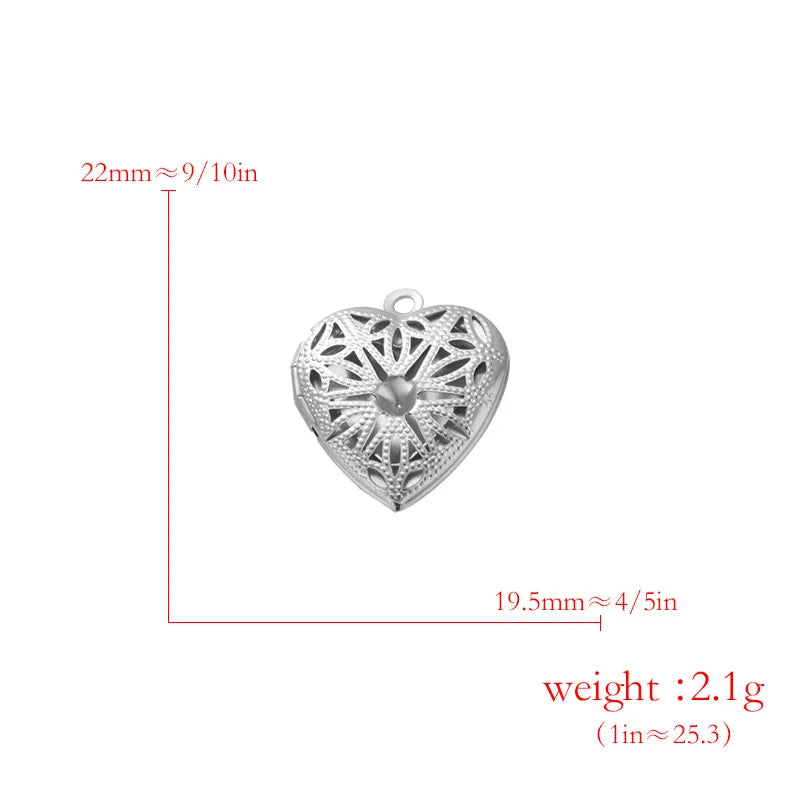 Stainless Steel Photo Locket Charms - 5-Piece Heart, Round & Square Memory Pendant Set
