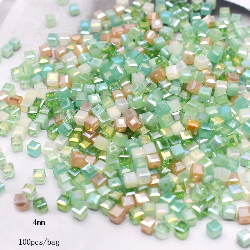 Pink Czech Glass Crystal Beads - 3mm 4mm 5mm Cube Square Candy Seed Beads for DIY Jewelry Making Charms