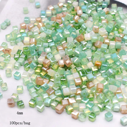Pink Czech Glass Crystal Beads - 3mm 4mm 5mm Cube Square Candy Seed Beads for DIY Jewelry Making Charms