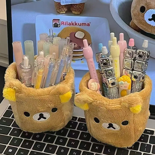 Kawaii Plush Pencil Holder - Cute Desk Organizer for Cosmetics, Stationery & Office Storage Gift