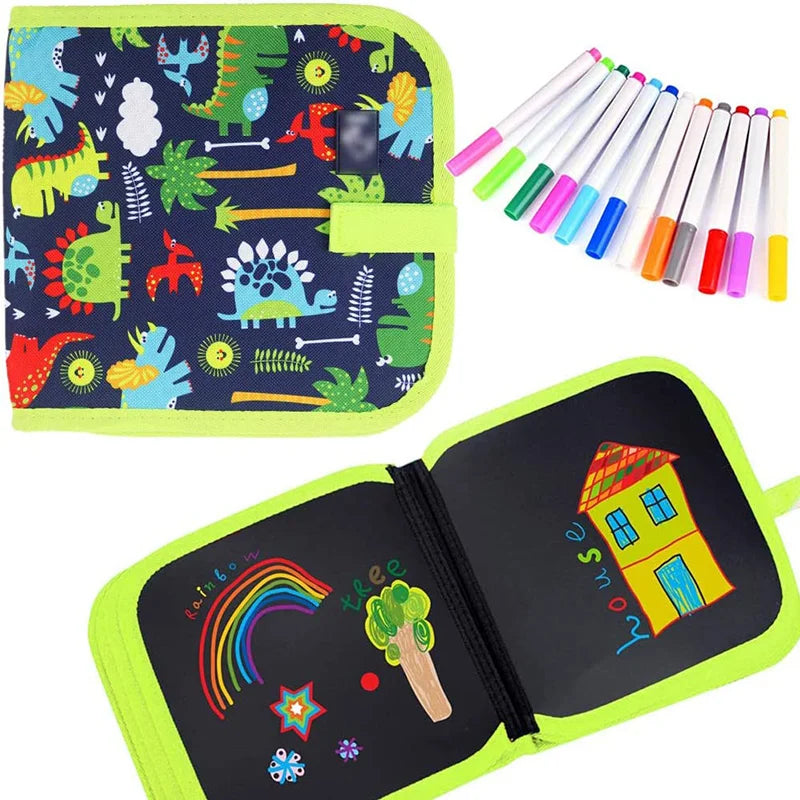 Erasable Doodle Book for Kids – Reusable Drawing Pad with 12 Watercolor Pens, Preschool Painting & Writing Set