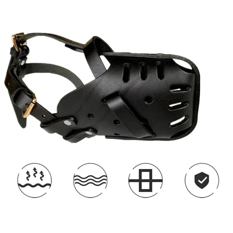 Leather Dog Muzzle Mask - Breathable Anti-Bite Training Cage for German Shepherd, Doberman & Small/Large Dogs