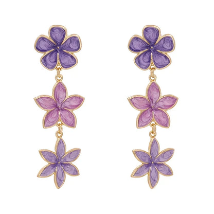 Long Flower Enamel Drop Earrings - Colorful Metal Petal Dangle Party Jewelry for Women
