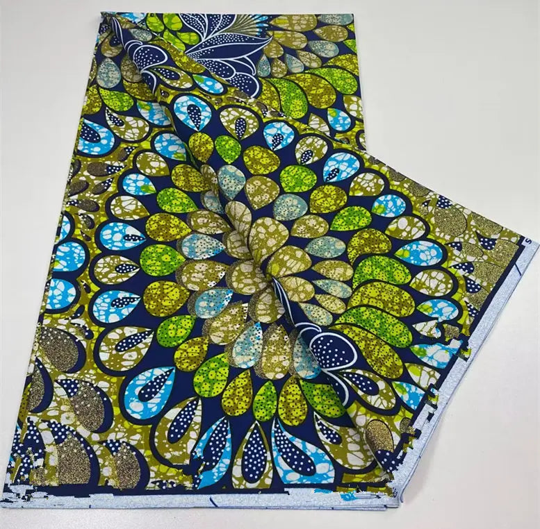 African Golden Glitter Wax Fabric - 6 Yards Ankara Batik Pagne Material for Sewing & Fashion Designs