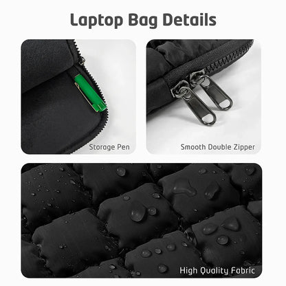Puffy Quilted Laptop Bag Sleeve 11-15.6 Inch — Protective Notebook Cover for MacBook Air/Pro, iPad, Lenovo, HP
