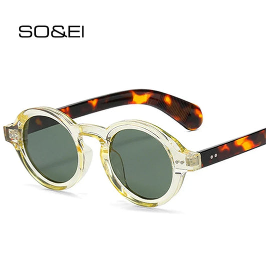 SO&EI Retro Polarized Sunglasses - Round Fashion Shades with Rivet Decor, UV400 Protection & Leopard Punk Style for Women & Men