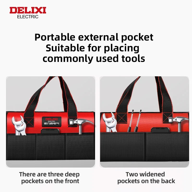 DELIXI ELECTRIC Tool Bag - 13/14-Inch Wide-Mouth Multi-Pocket Zipper Organizer