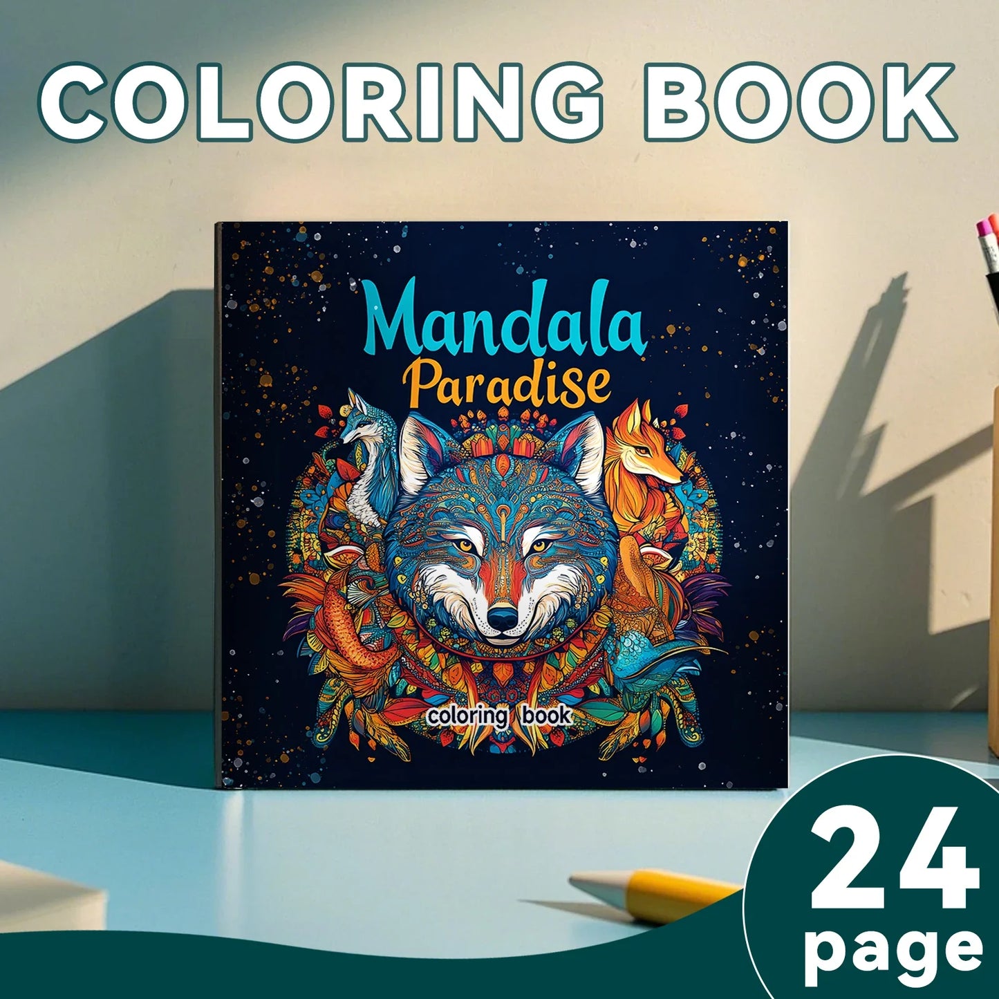 24-Page Mandala Animals Coloring Book - Creative Art & Stress Relief Activity Book for Adults, Gifts & Parties