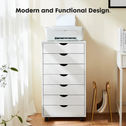 7-Drawer Wooden Chest – Mobile Storage Cabinet with Wheels, Nightstand & Office Organizer for Living Room