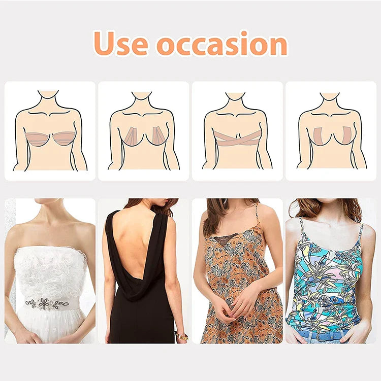 Women’s Adhesive Boob Tape – Invisible Strapless Bra with Nipple Pasties, Breast Lift Push-Up Pads & Bra Stickers