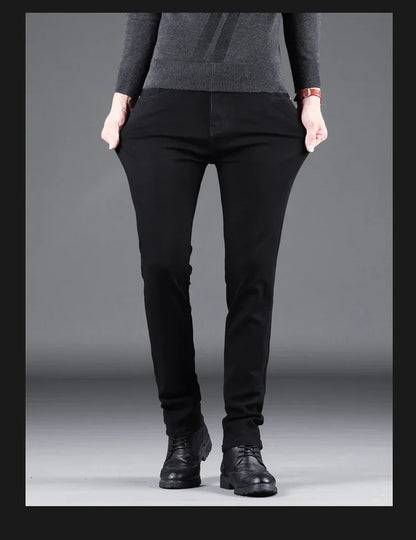 Men’s Spring Autumn Slim Black Jeans — Elastic Straight Korean Vintage Denim Pants for Business & Casual Wear