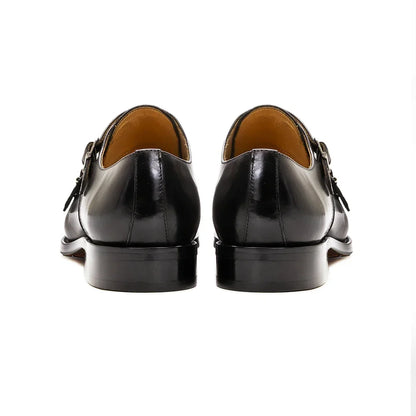 Men’s Genuine Leather Monk Strap Shoes - Double Buckle Cap Toe Formal Business Office Wedding Dress Shoes