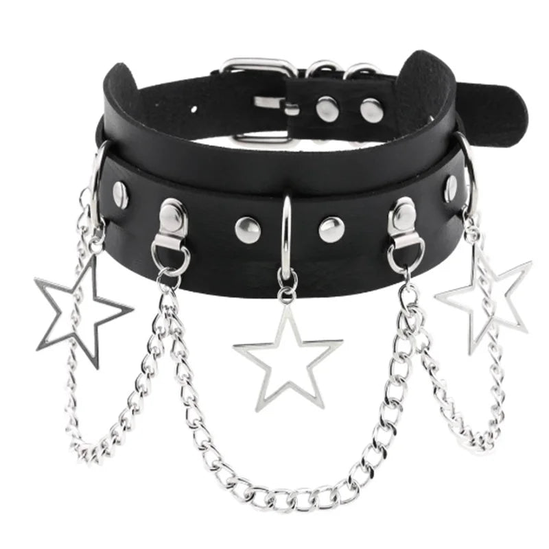 Harajuku Cosplay Rivet Star Punk Rock Gothic Collar — Sexy PU Leather Heart Cross Spike Choker Jewelry for Women