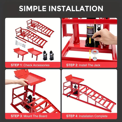 2PCS Heavy Duty Hydraulic Car Ramps - 11000LBS Floor Jack Lift Ramps for Oil Change, Truck & Garage Auto Repair