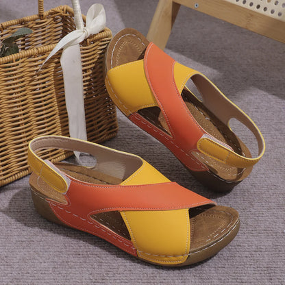 New Women's Contrast Color Wedge Sandals – Comfortable Peep Toe Non-Slip Platform Beach Shoes