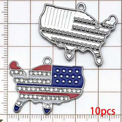 10/13pcs Enamel Flag Charms - Alloy Independence Day Pendants for DIY Bracelets Necklaces & Jewelry Making