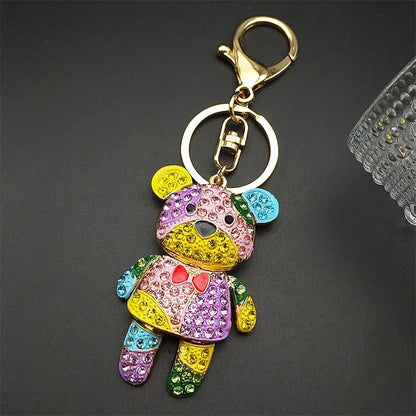 Colorful Crystal Bear Keychain - Rhinestone Alloy Bag Charm, Fashion Key Ring & Jewelry Accessory