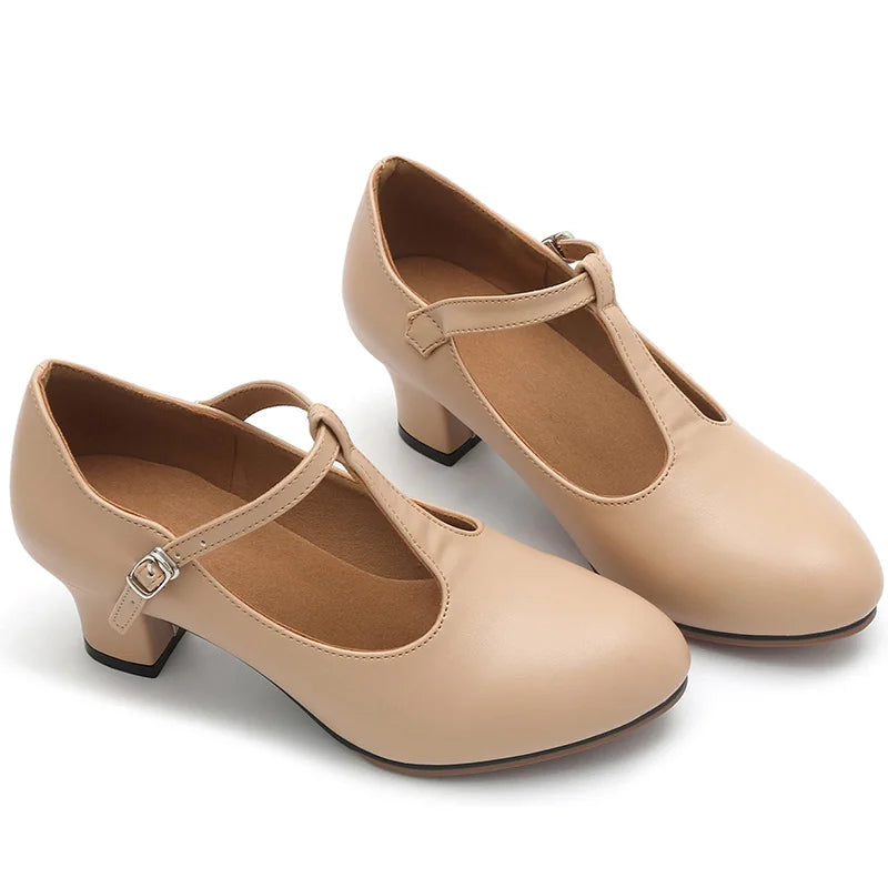 Women’s 2-Inch T-Strap Dance Heels - Ballroom Latin Salsa Flamenco Tango Shoes with Adjustable Buckle