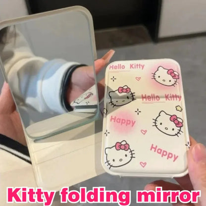 Hello Kitty Folding Makeup Mirror - Portable Mini Pocket Hand Mirror, Leather Desktop Vanity Mirror, Compact Beauty Gift