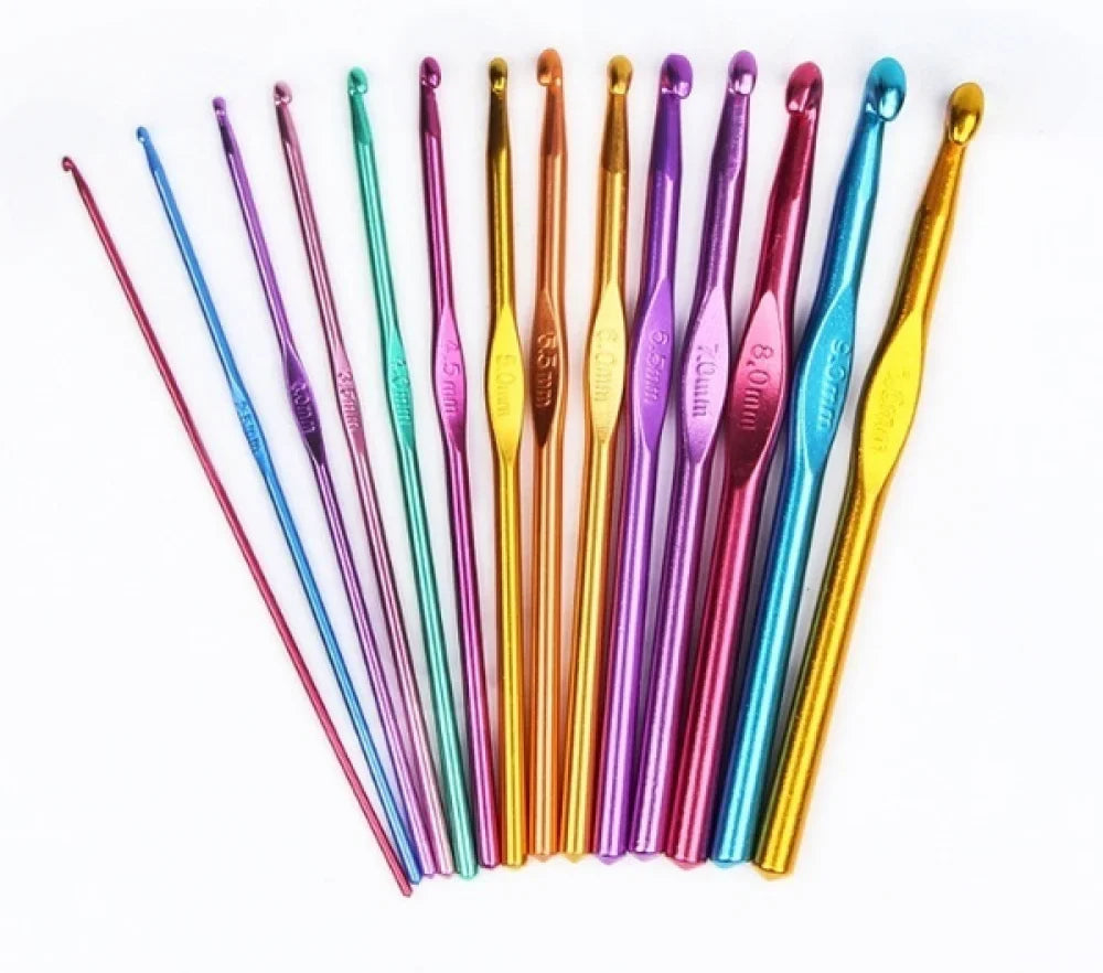 14PCS Aluminum Knitting Needle Set - Metal Crochet Hooks & DIY Yarn Craft Sewing Tools