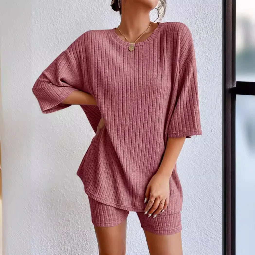Women’s Summer Casual Short Pants Set – Solid Color Loose Two-Piece Outfit 2025
