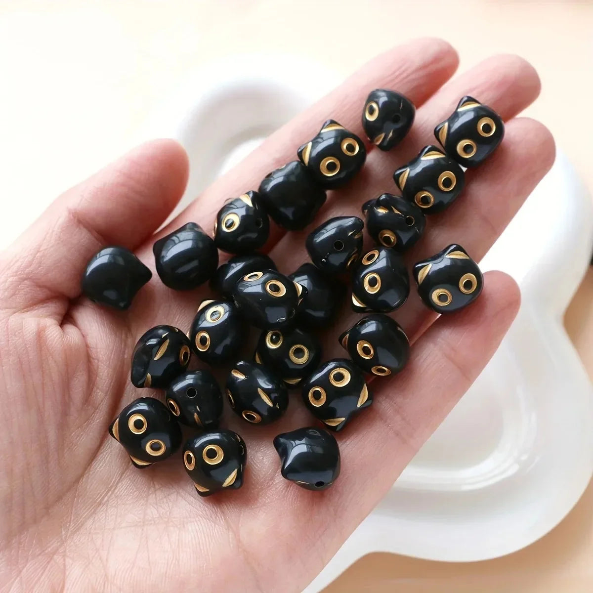 30pcs Cat Head Beads - Cute Animal Loose Beads for DIY Jewelry Making Earrings Necklace Bracelet Keychain Accessories