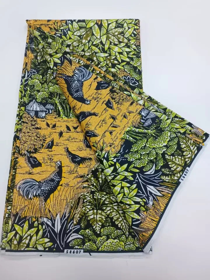 African Golden Glitter Wax Fabric - 6 Yards Ankara Batik Pagne Material for Sewing & Fashion Designs
